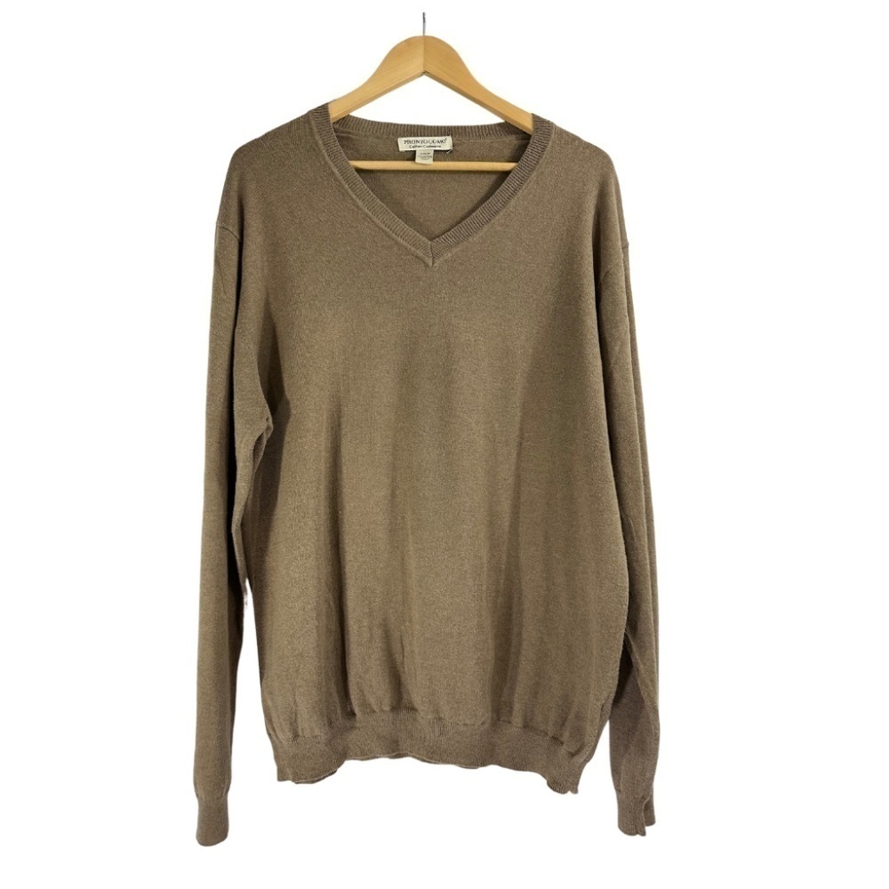 Pronto Uomo Brown Cotton Cashmere Blend Men’s V Neck Pullover Sweater 2XL Tall.